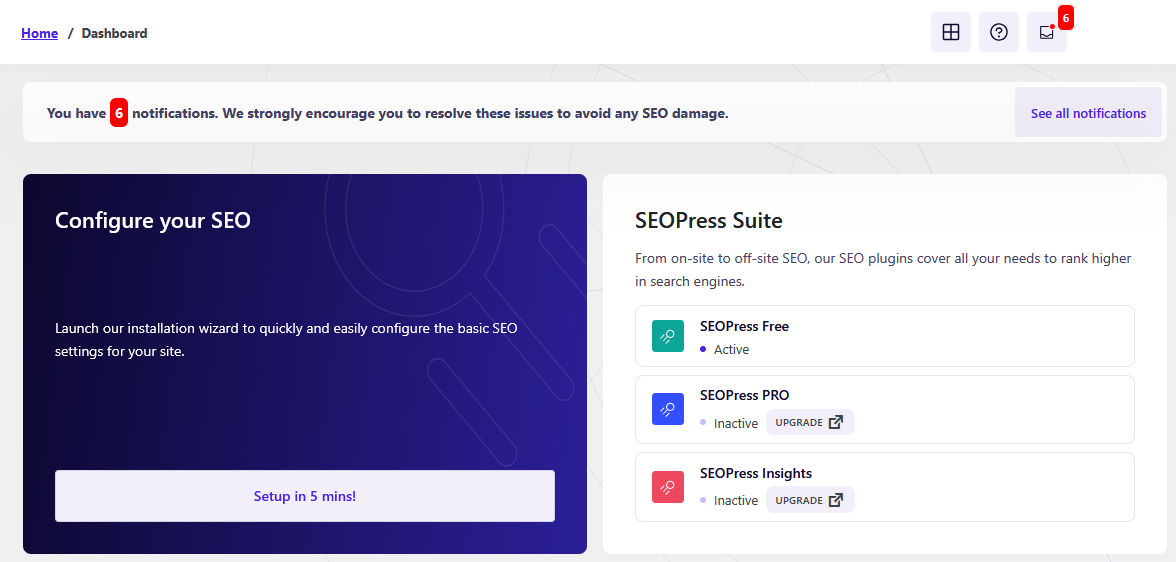 Tried & Tested: 5 Best Free WordPress SEO Plugins 4 SEOPress Dashboard