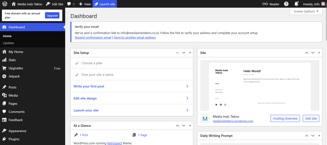Beginner’s Guide: What Is WordPress and How It Works 2 WordPresscom dashboard